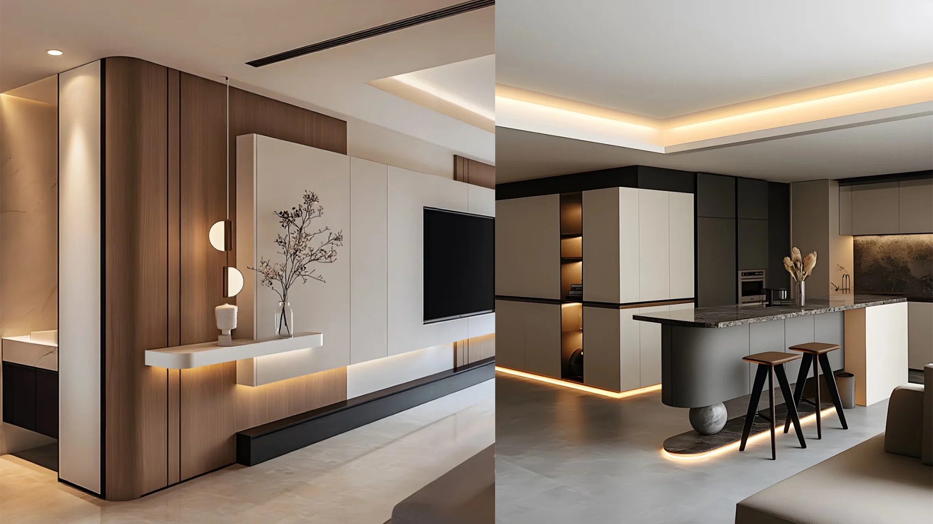 輕奢風設(shè)計，大理石金屬與中性色調(diào)營造精致感